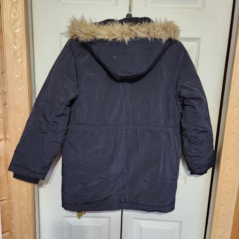 Boys Black Puffer Jacket with Faux Fur Hood - Picture 11 of 12